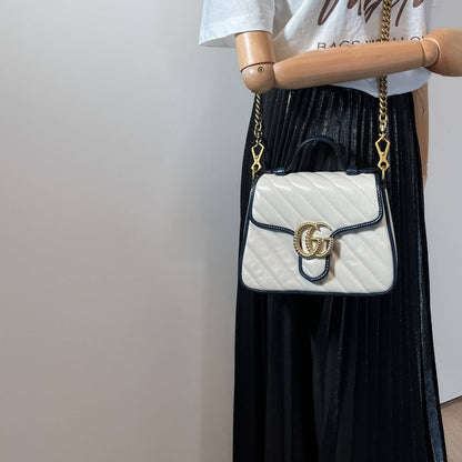 Second hand Gucci GG Marmont Mini Leather 2-Way Bag White - Tabita Bags