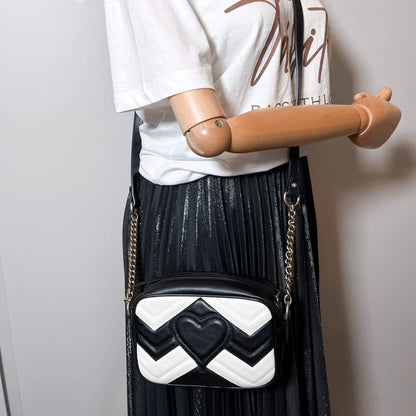 Second hand Gucci GG Marmont Mini Leather Chain Black × White Crossbody Bag - Tabita Bags