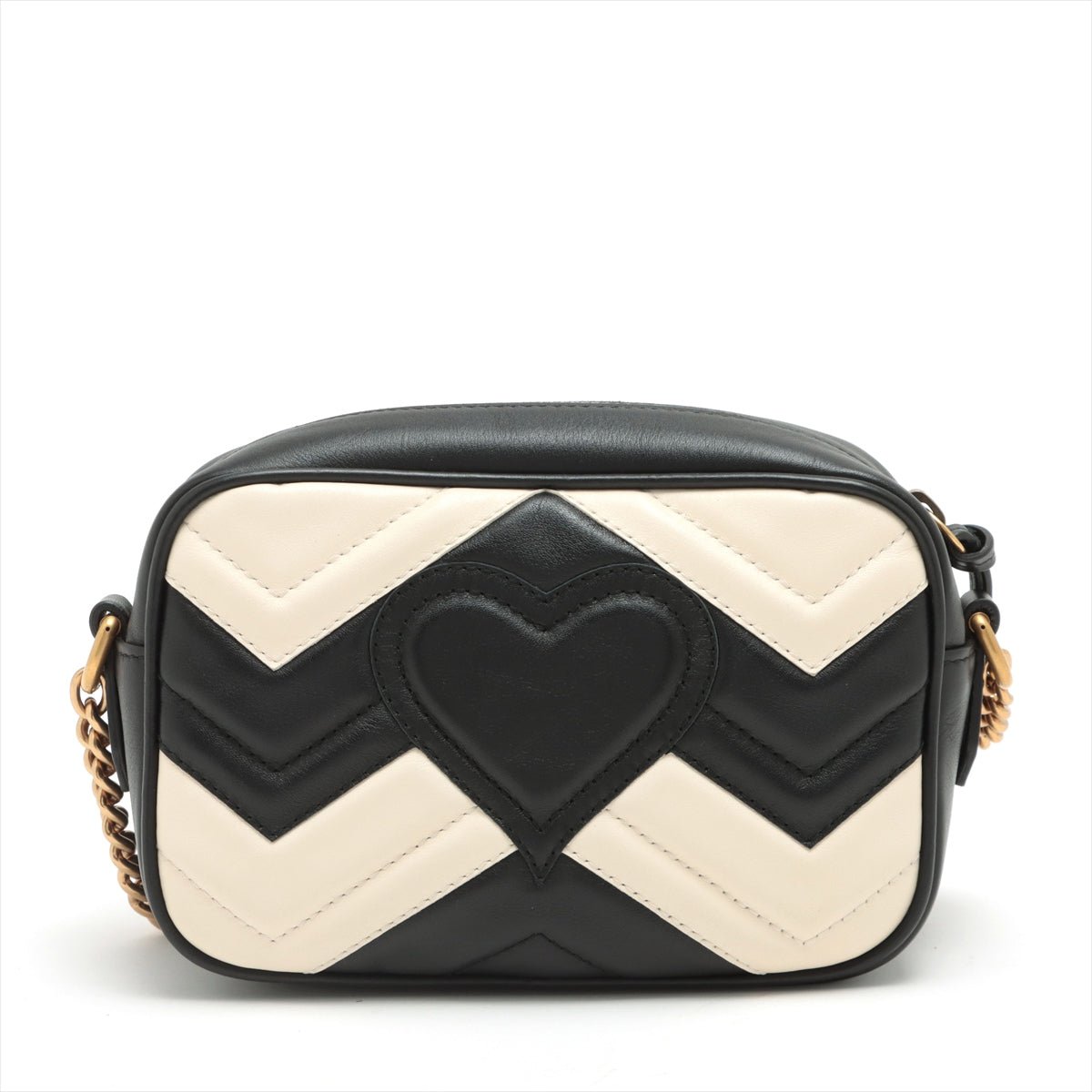 Second hand Gucci GG Marmont Mini Leather Chain Black × White Crossbody Bag - Tabita Bags