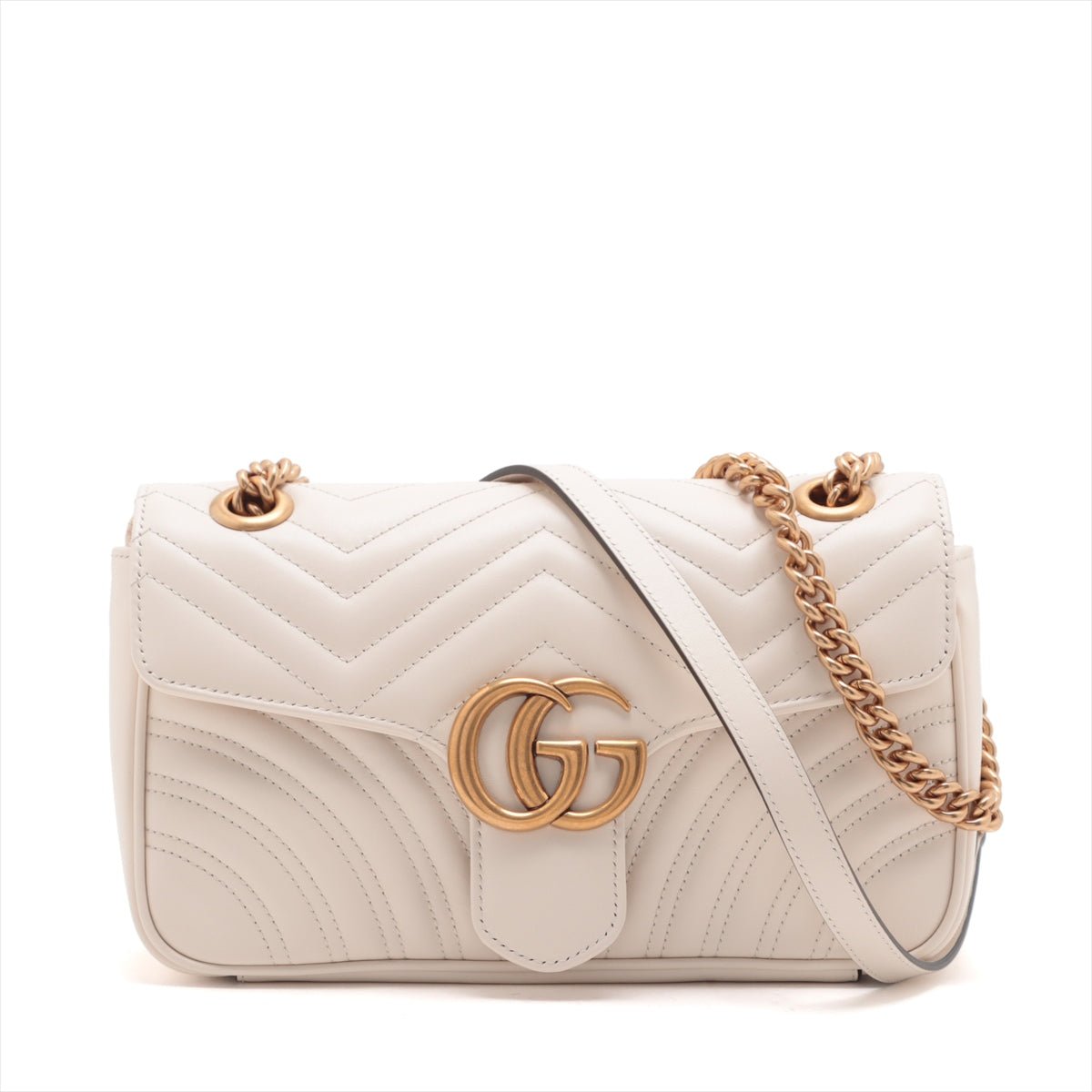 Second hand Gucci GG Marmont Small Chevron Leather Flap Bag White - Tabita Bags