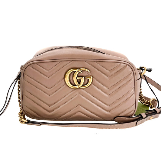 Second hand Gucci GG Marmont Small Matelassé Leather Beige Bag - Tabita Bags