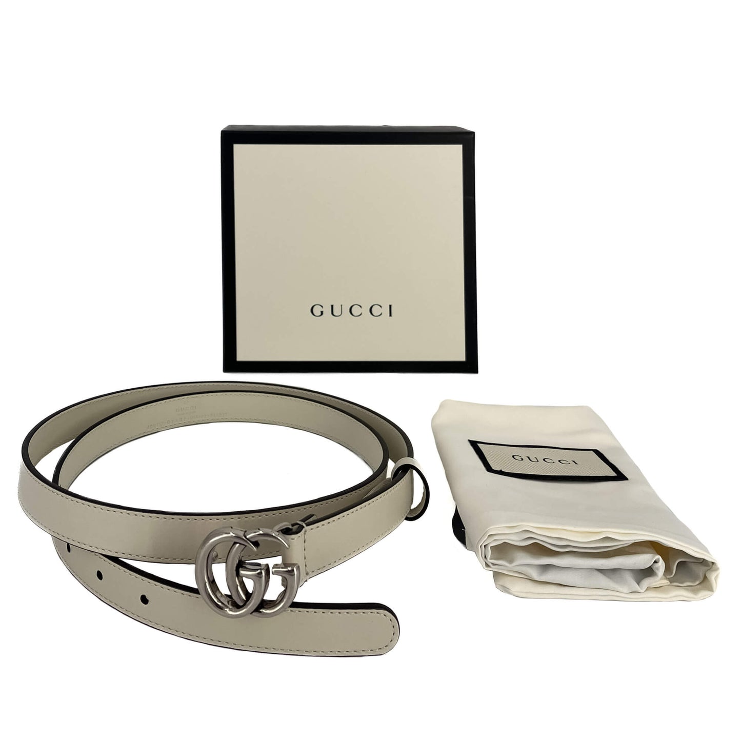 Second hand Gucci GG Marmont Thin Belt Leather White - Size 105/42 - Tabita Bags