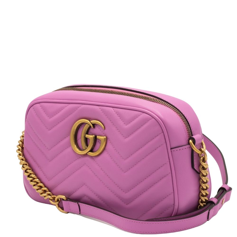 Second hand Gucci GG Pink Marmont Crossbody Bag Matelassé Leather - Tabita Bags