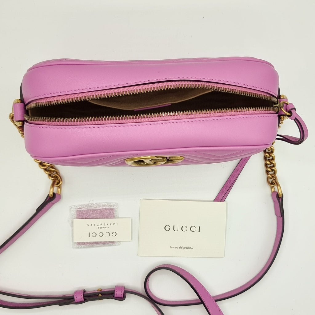 Second hand Gucci GG Pink Marmont Crossbody Bag Matelassé Leather - Tabita Bags