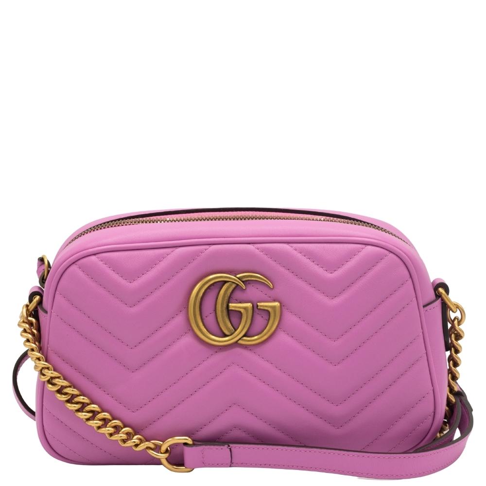 Second hand Gucci GG Pink Marmont Crossbody Bag Matelassé Leather - Tabita Bags