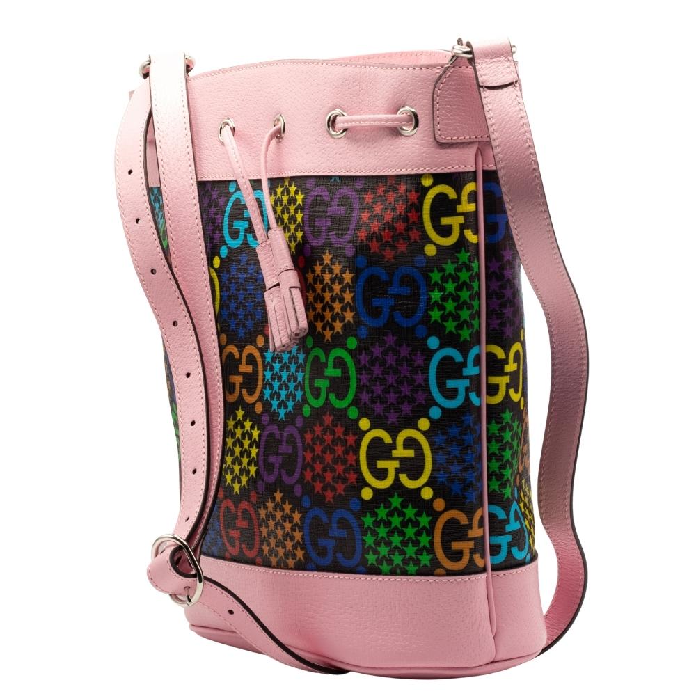 Second hand Gucci GG Supreme Monogram Psychedelic Bucket Bag Pink - Tabita Bags