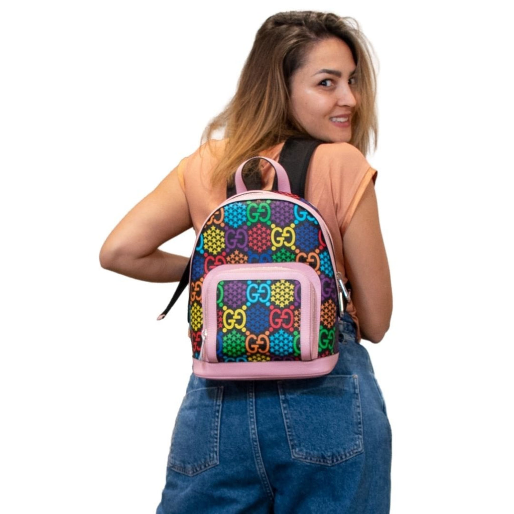 Second hand Gucci GG Supreme Monogram Psychedelic Small Backpack Pink Multicolor - Tabita Bags