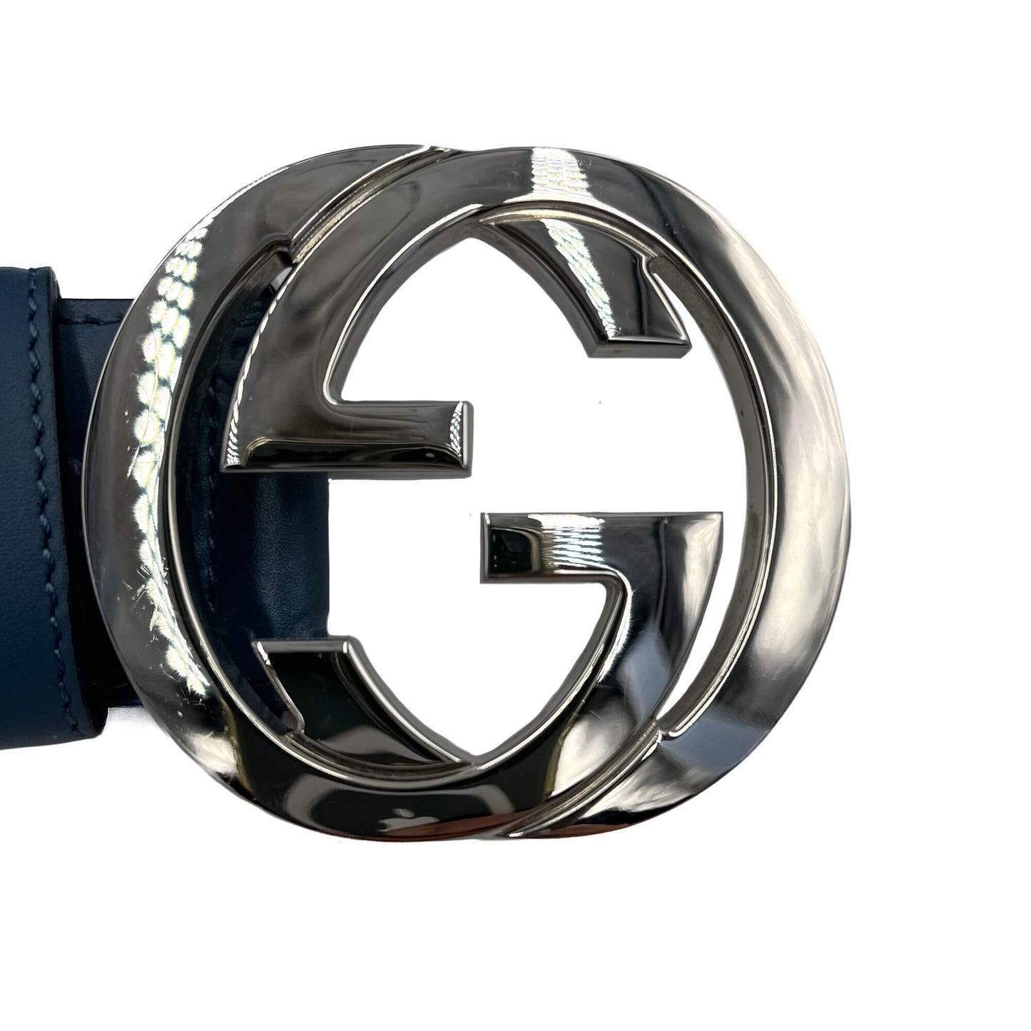 Second hand Gucci Guccissima Interlocking Belt Embossed Blue 90 /36 - Tabita Bags