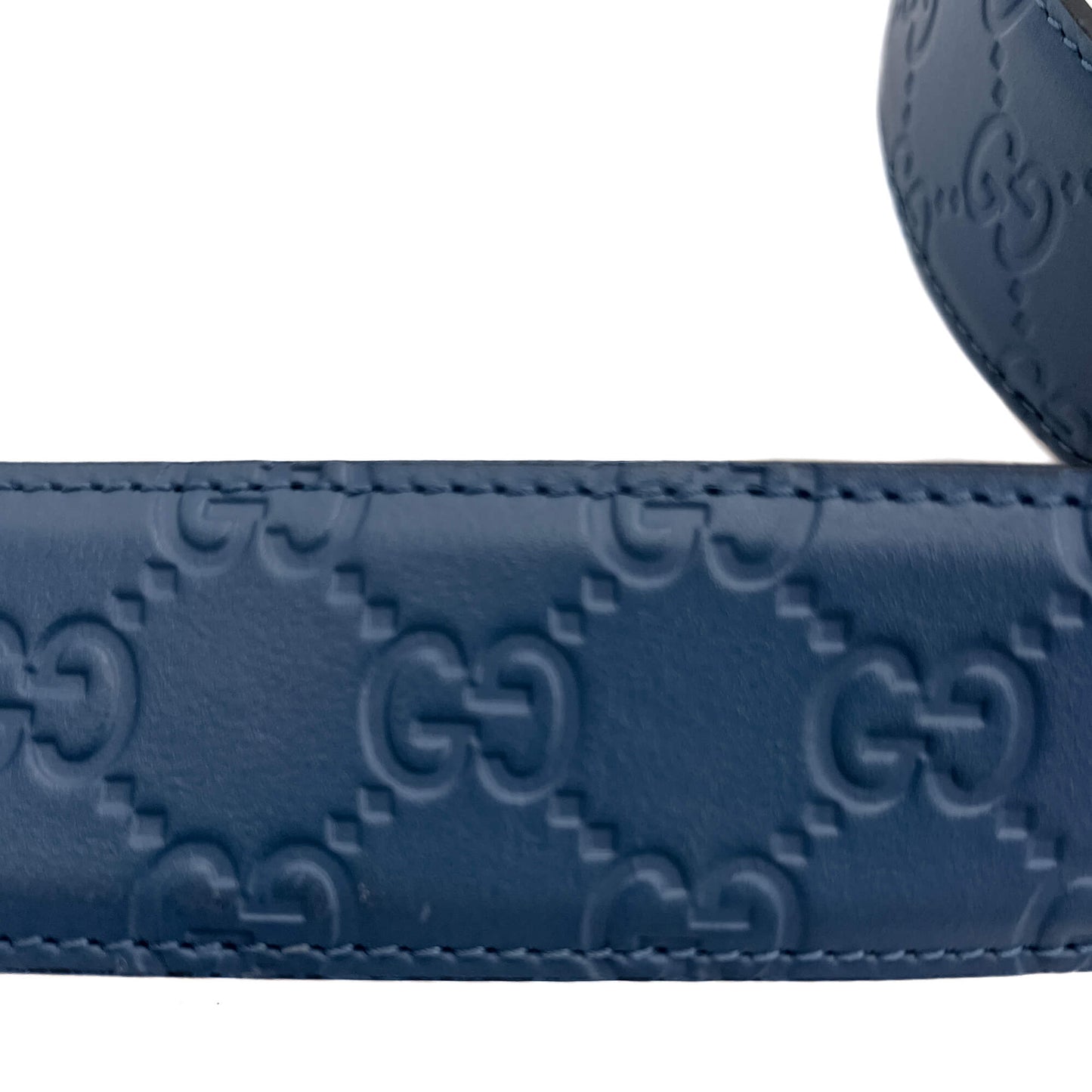 Second hand Gucci Guccissima Interlocking Belt Embossed Blue 90 /36 - Tabita Bags