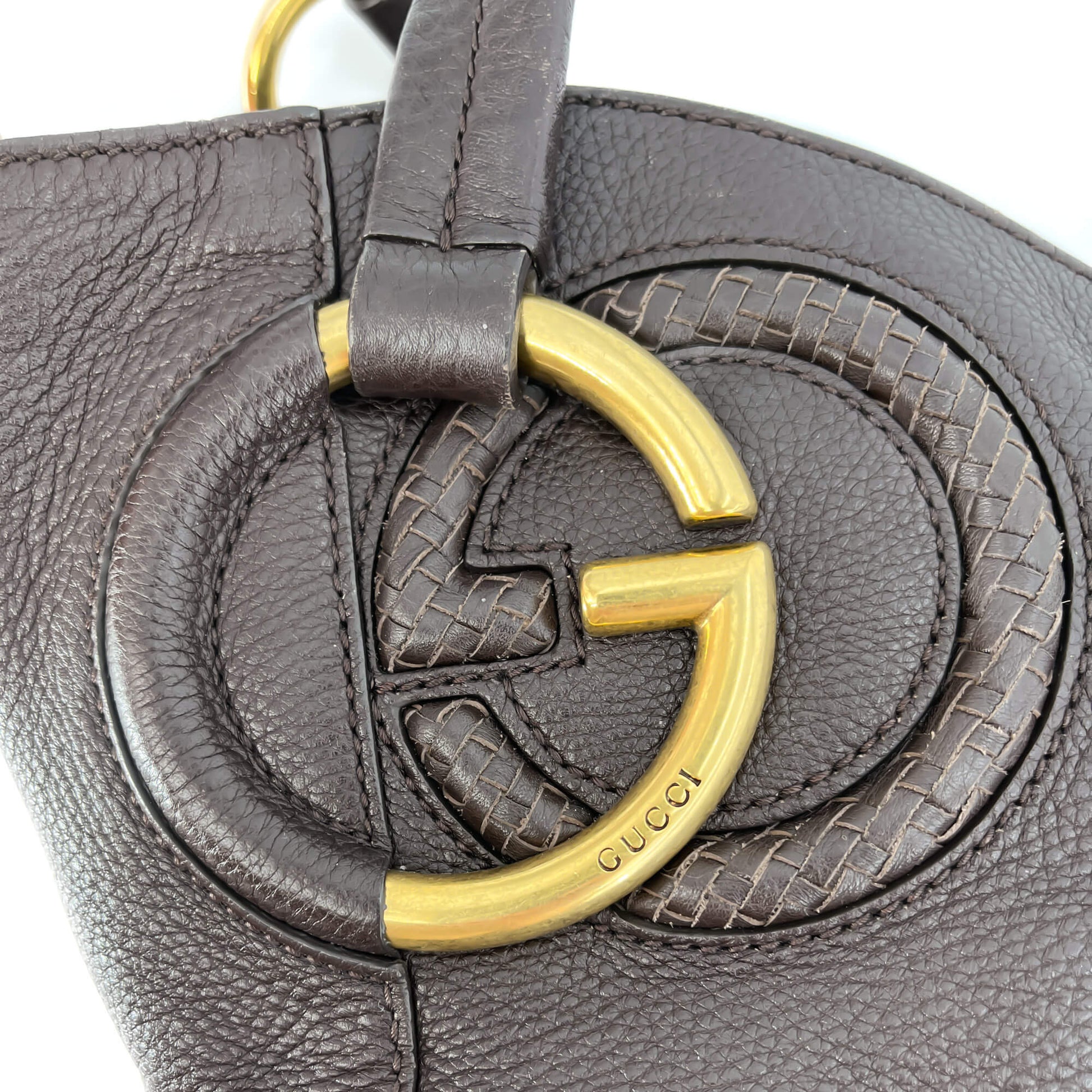 Gucci Hobo Shoulder Bag Interlocking GG Brown Leather Tabita