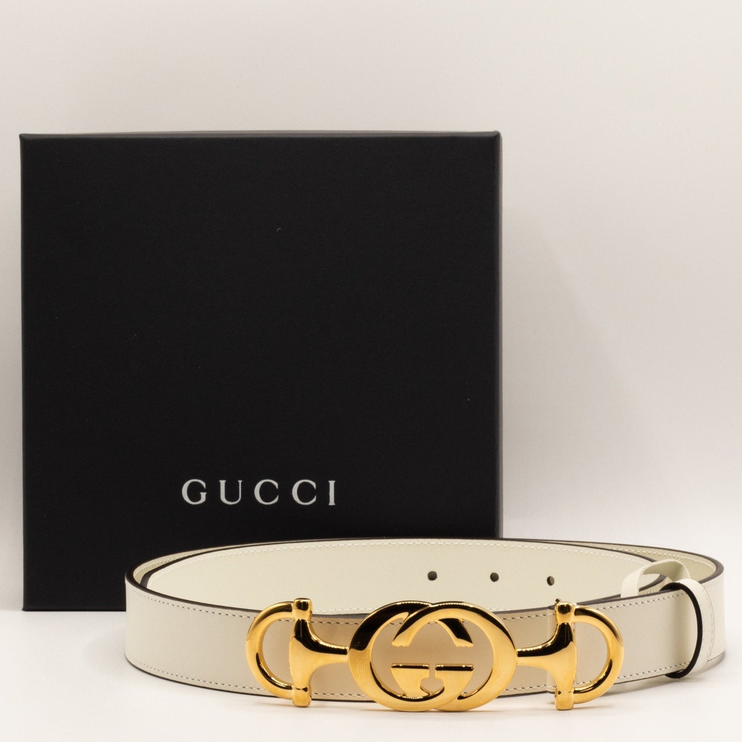 Second hand Gucci Horsebit Interlocking White 95cm Belt 550122 - Tabita Bags