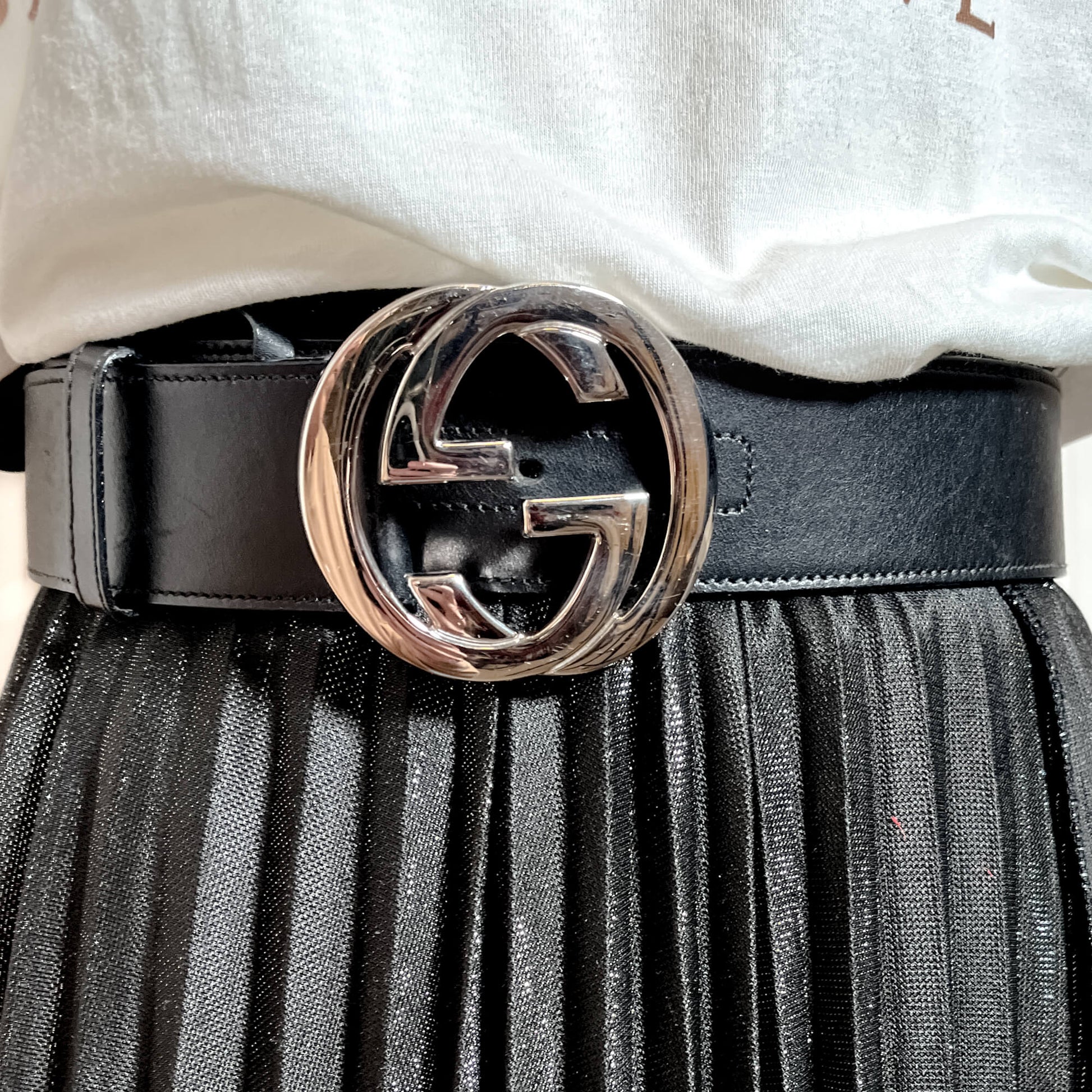 Second hand Gucci Interlocking Leather Wide Belt 85/34 Black - Tabita Bags