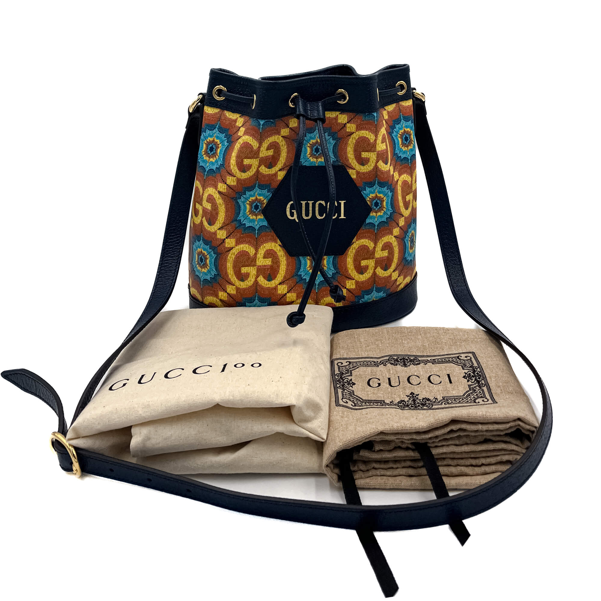 Gucci Bee 2Way Shoulder Bag Cloth Handbag Animal Pattern Gold
