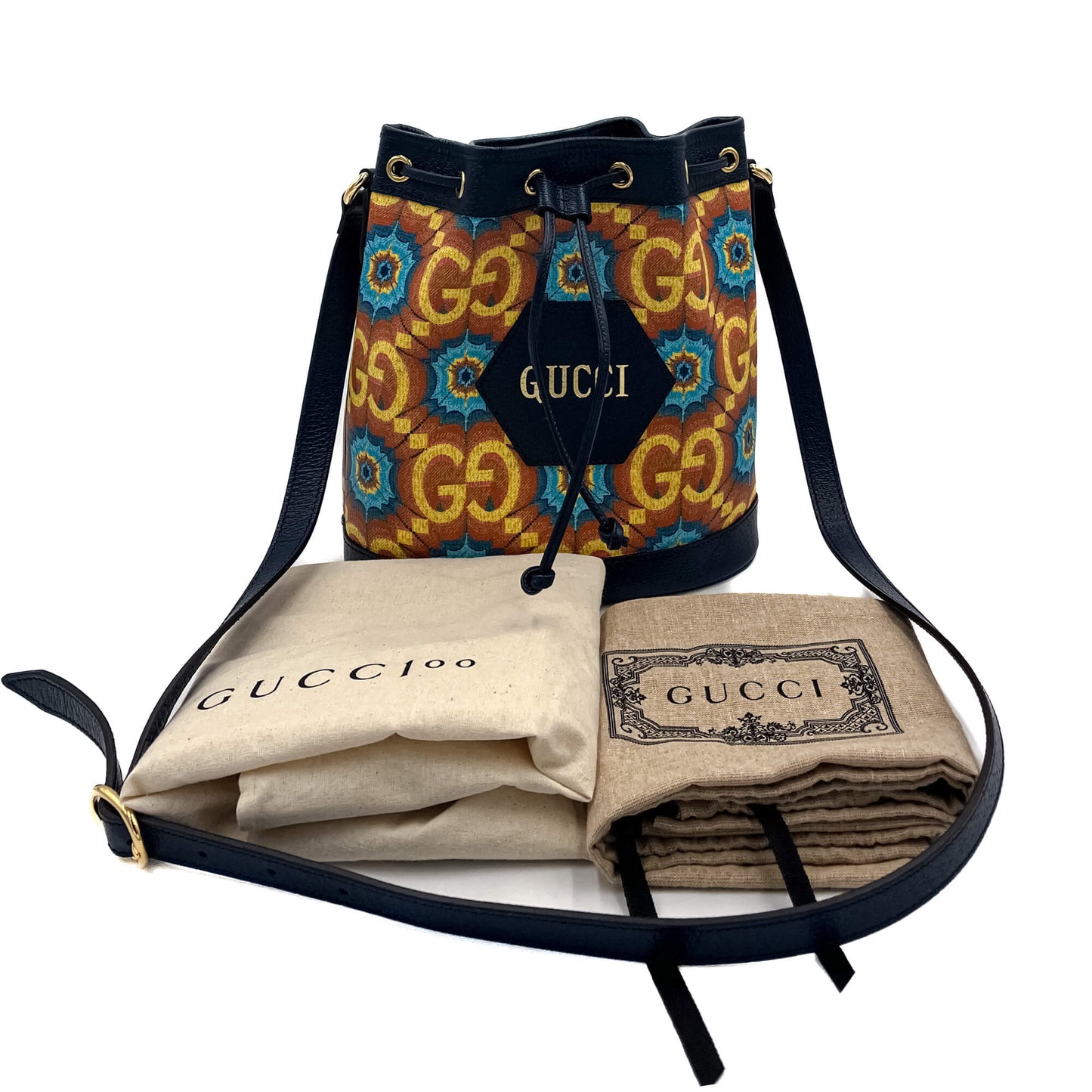 Second hand Gucci Kaleidoscope 100 Leather Canvas Bucket Bag - Tabita Bags