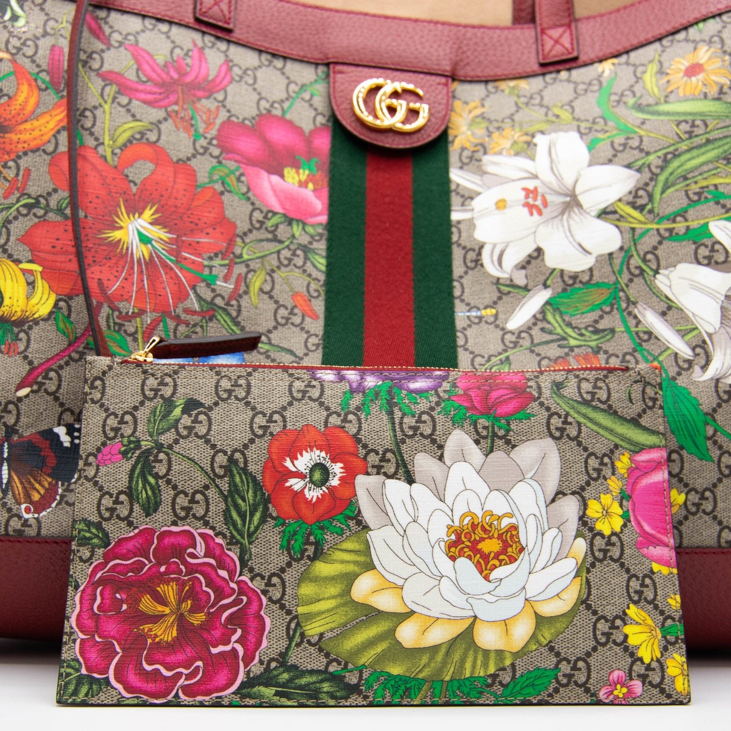 Second hand Gucci Ophidia GG Flora Shopper Red Large 547947 - Tabita Bags