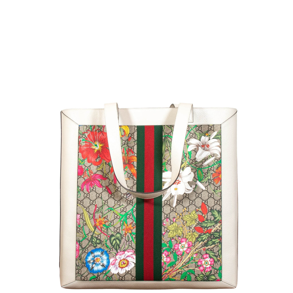 Second hand Gucci Ophidia GG Flora Shopper White Large - Tabita Bags