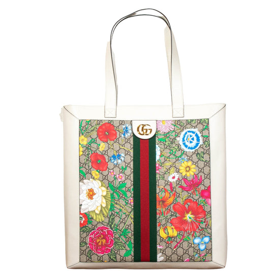 Second hand Gucci Ophidia GG Flora Shopper White Large - Tabita Bags