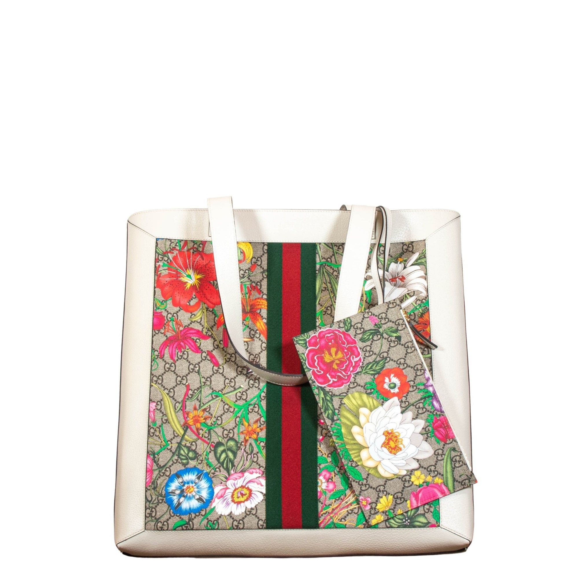 Second hand Gucci Ophidia GG Flora Shopper White Large - Tabita Bags