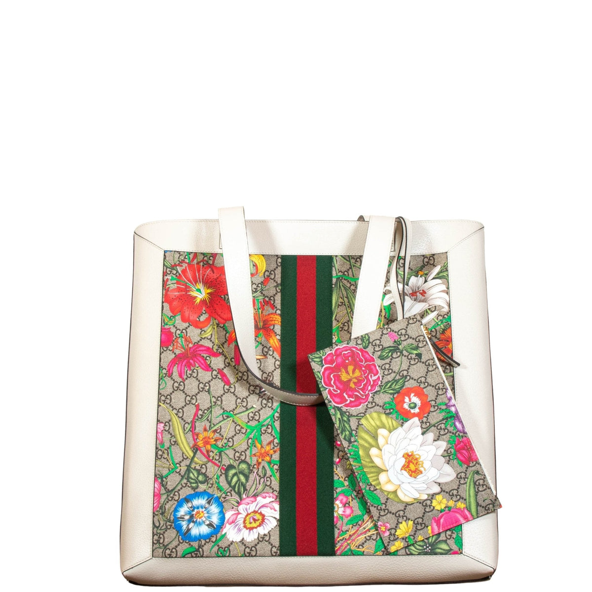 Second hand Gucci Ophidia GG Flora Shopper White Large - Tabita Bags