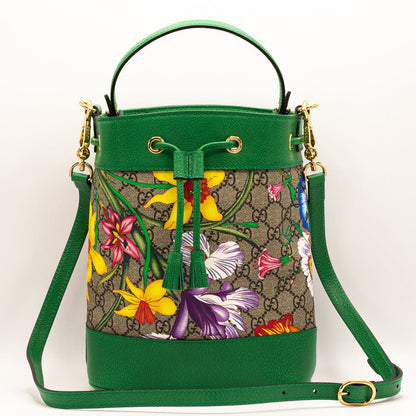 Second hand Gucci Ophidia GG Flora Small Bucket Green Limited Edition - Tabita Bags