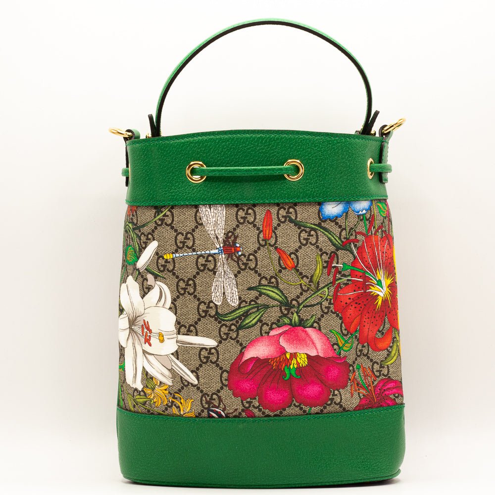 Second hand Gucci Ophidia GG Flora Small Bucket Green Limited Edition - Tabita Bags