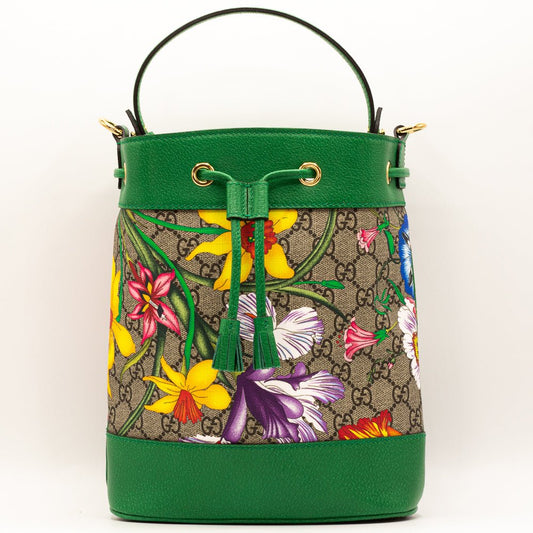 Second hand Gucci Ophidia GG Flora Small Bucket Green Limited Edition - Tabita Bags