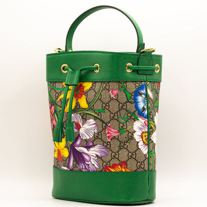 Second hand Gucci Ophidia GG Flora Small Bucket Green Limited Edition - Tabita Bags