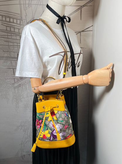 Second hand Gucci Ophidia GG Flora Small Yellow Limited Edition Bucket Bag - Tabita Bags