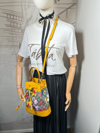 Second hand Gucci Ophidia GG Flora Small Yellow Limited Edition Bucket Bag - Tabita Bags