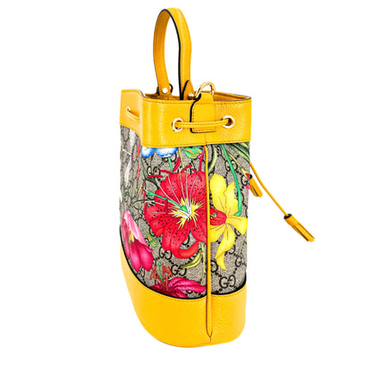 Second hand Gucci Ophidia GG Flora Small Yellow Limited Edition Bucket Bag - Tabita Bags