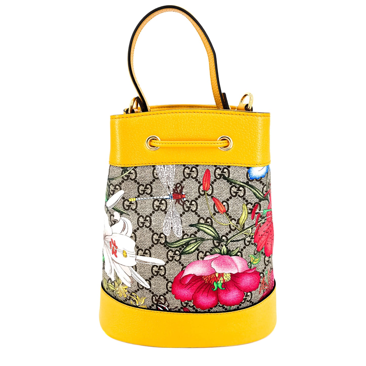 Second hand Gucci Ophidia GG Flora Small Yellow Limited Edition Bucket Bag - Tabita Bags