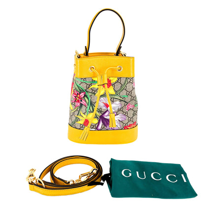 Second hand Gucci Ophidia GG Flora Small Yellow Limited Edition Bucket Bag - Tabita Bags