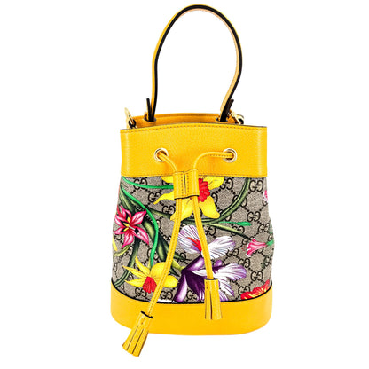 Second hand Gucci Ophidia GG Flora Small Yellow Limited Edition Bucket Bag - Tabita Bags