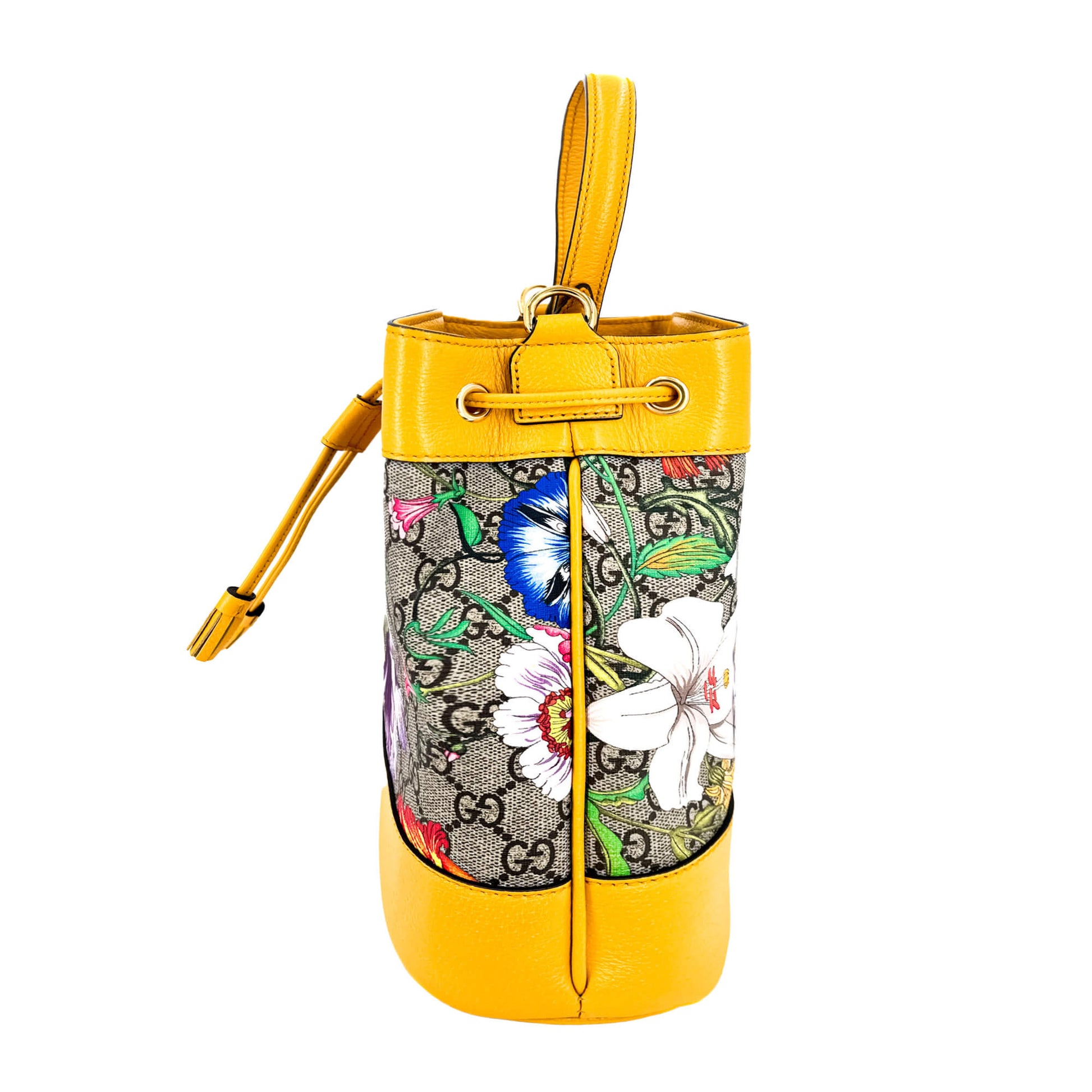 Second hand Gucci Ophidia GG Flora Small Yellow Limited Edition Bucket Bag - Tabita Bags