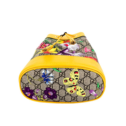 Second hand Gucci Ophidia GG Flora Small Yellow Limited Edition Bucket Bag - Tabita Bags