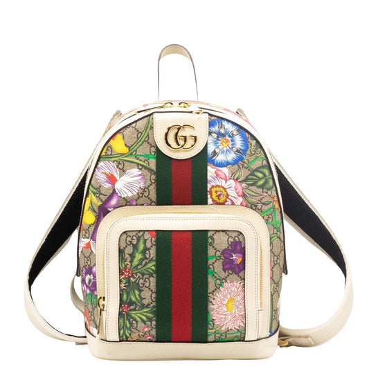 Second hand Gucci Ophidia GG Supreme Flora Day Backpack White 547965 - Tabita Bags