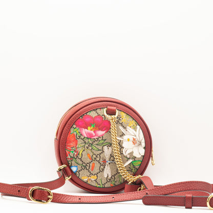 Second hand Gucci Ophidia GG Supreme Flora Round Backpack Red - Tabita Bags