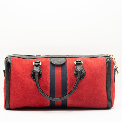 Second hand Gucci Ophidia Medium Suede Top Handle Boston Bag Red - Tabita Bags