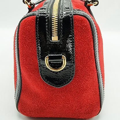 Second hand Gucci Ophidia Medium Suede Top Handle Boston Bag Red - Tabita Bags