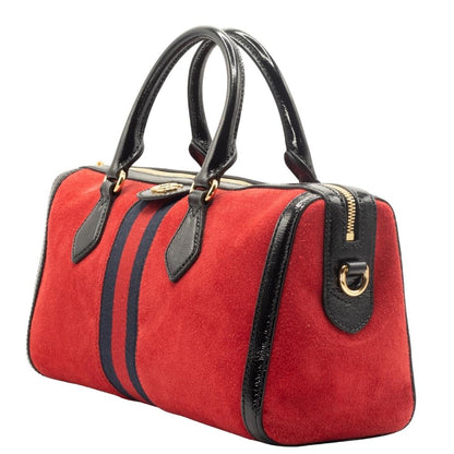 Second hand Gucci Ophidia Medium Suede Top Handle Boston Bag Red - Tabita Bags