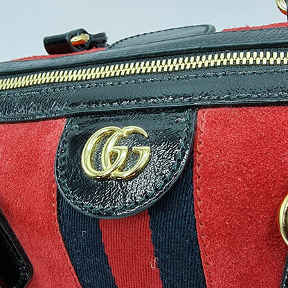 Second hand Gucci Ophidia Medium Suede Top Handle Boston Bag Red - Tabita Bags