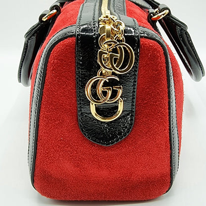 Second hand Gucci Ophidia Medium Suede Top Handle Boston Bag Red - Tabita Bags