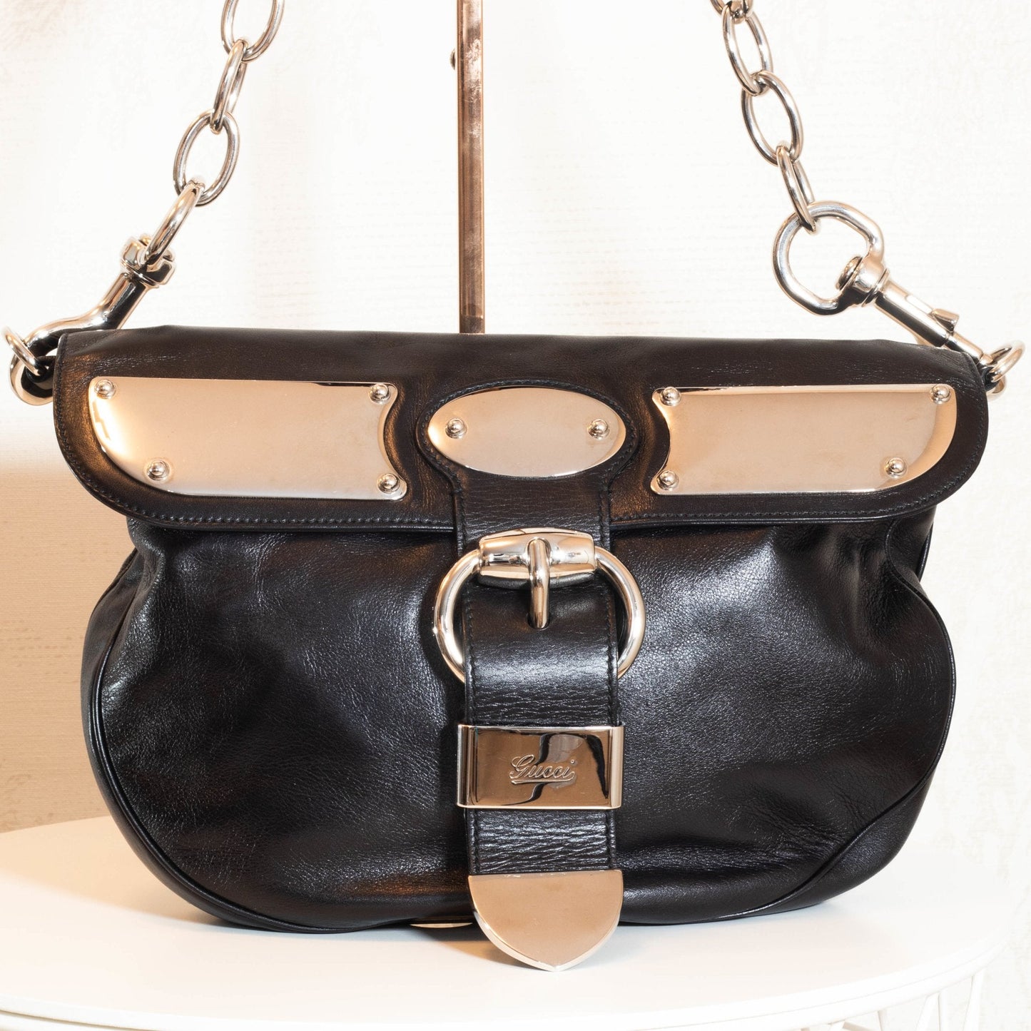 Second hand Gucci Romy Leather Medium Shoulder Bag Black - Tabita Bags