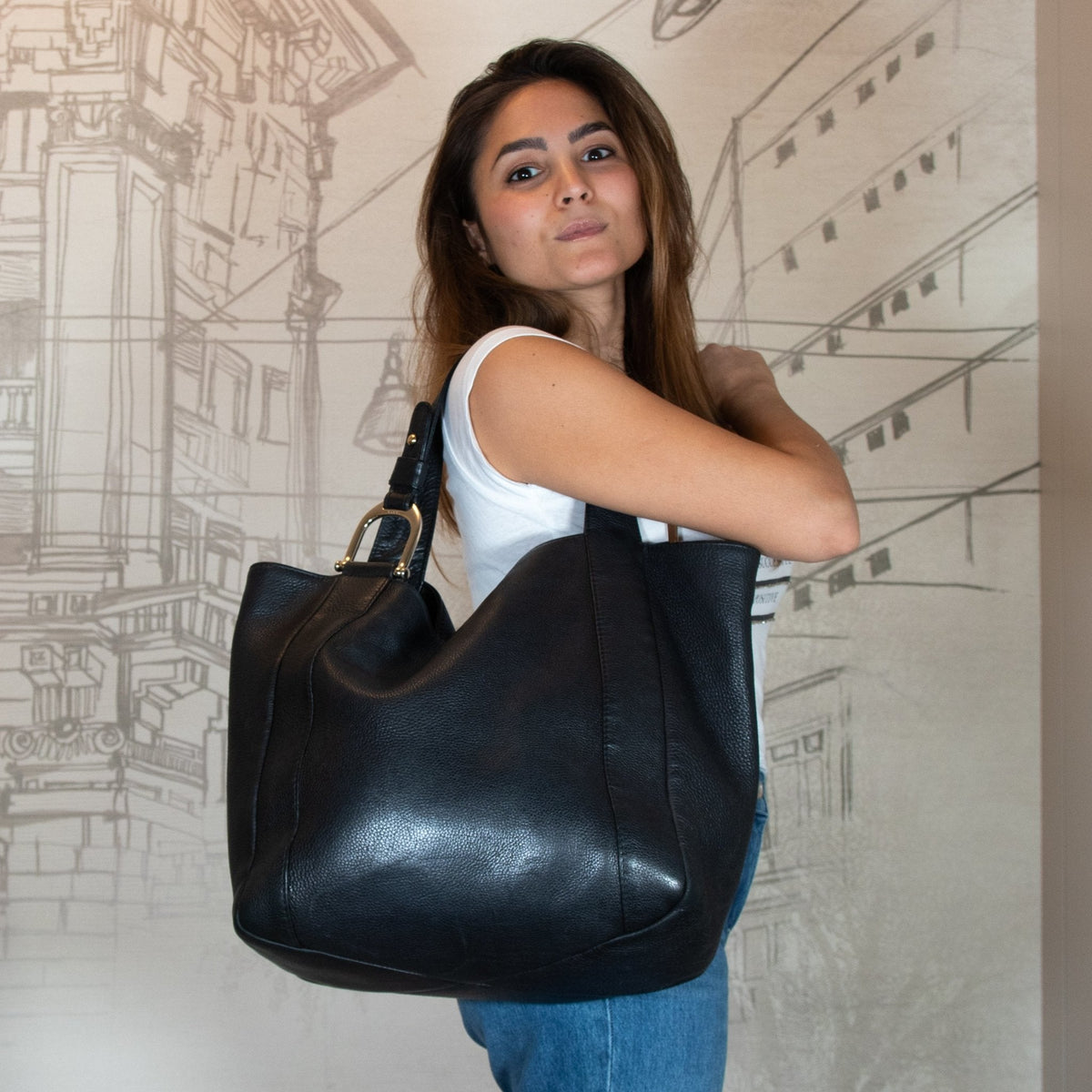 Second hand Gucci Shopper Black Leather Vintage - Tabita Bags