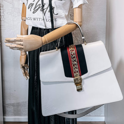 Second hand Gucci Sylvie Maxi Leather White Bag - Tabita Bags