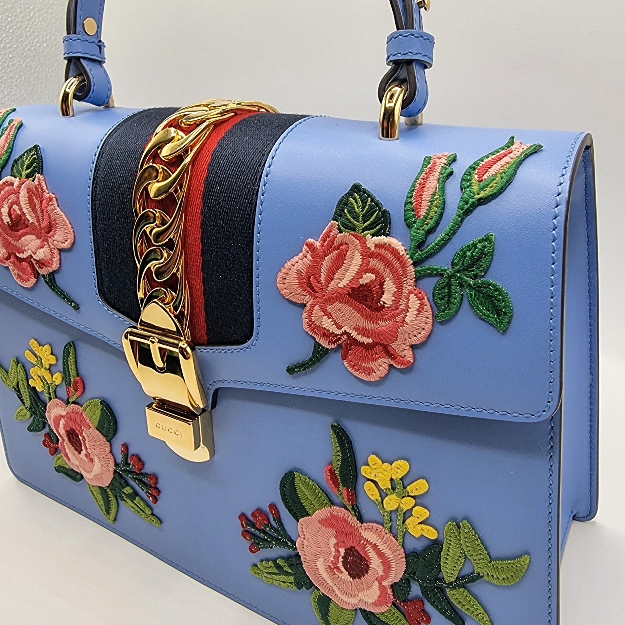 Blue floral cheap gucci bag