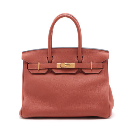 Second hand Hermes Birkin 30 Taurillon Clemence Brique Gold Hardware - Tabita Bags