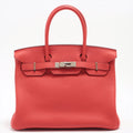Second hand Hermes Birkin 30 Taurillon Clemence Rouge Coeur Silver Hardware - Tabita Bags