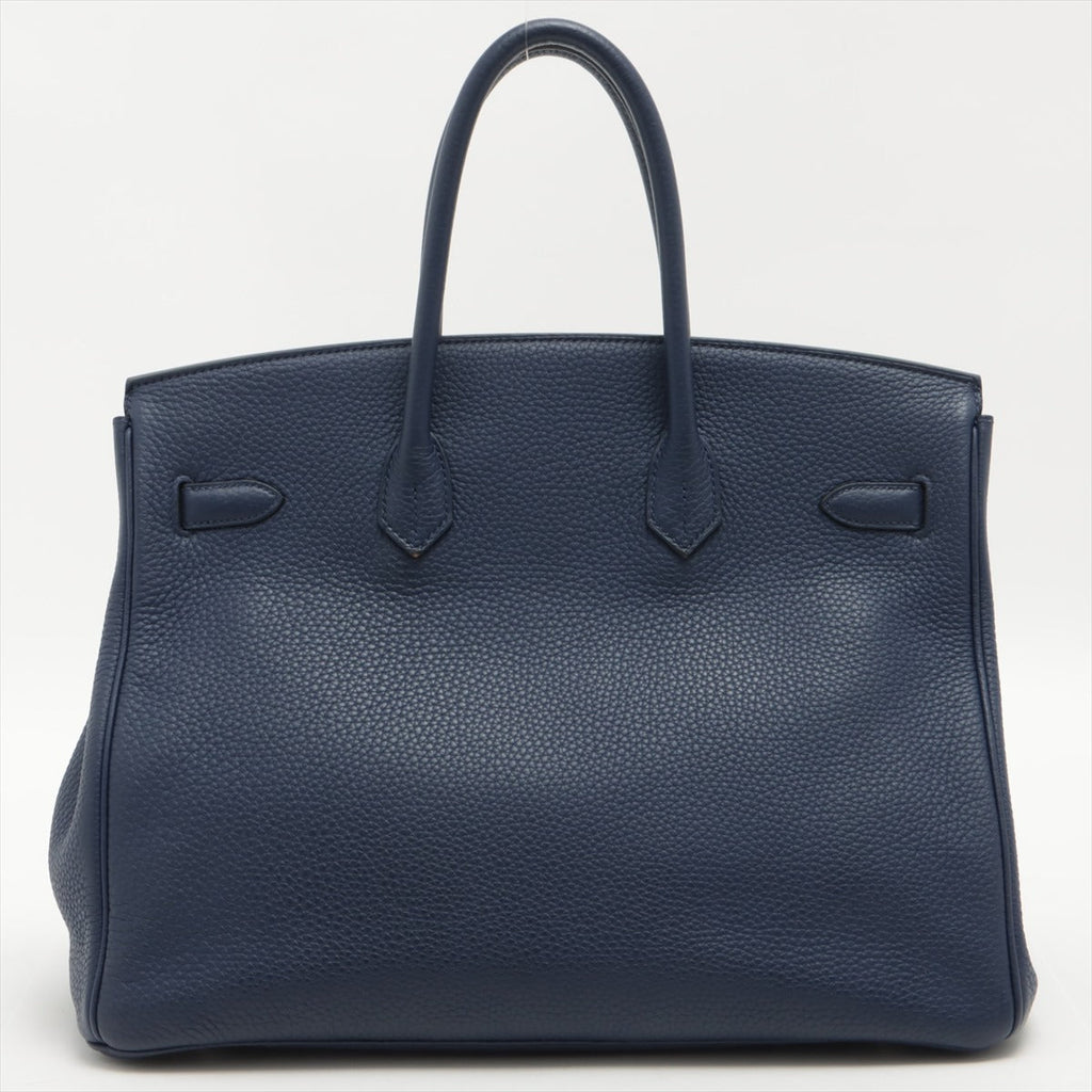 Second hand Hermes Birkin 35 Taurillon Clemence Blue Encre Silver Hardware - Tabita Bags
