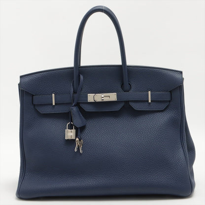 Second hand Hermes Birkin 35 Taurillon Clemence Blue Encre Silver Hardware - Tabita Bags